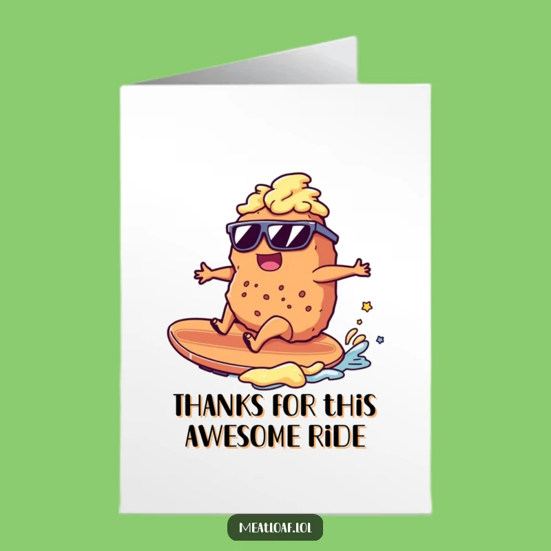 Free Printable Thank You Card: Funny Meatloaf Surfing Mashed Potatoes - Downloadable Appreciation!