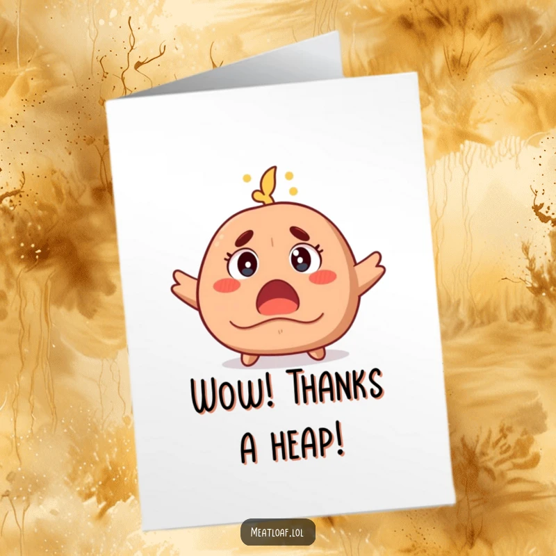 Funny Free Printable Thank You Card: Wide-eyed meatloaf with rising steam expresses stunned gratitude for a kind gesture.
