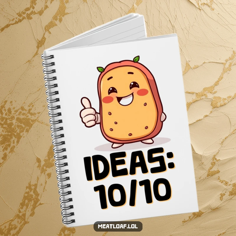 Funny meatloaf notebook with a giggling character giving a thumbs up, ideal for journaling, note-taking, and spreading happiness.