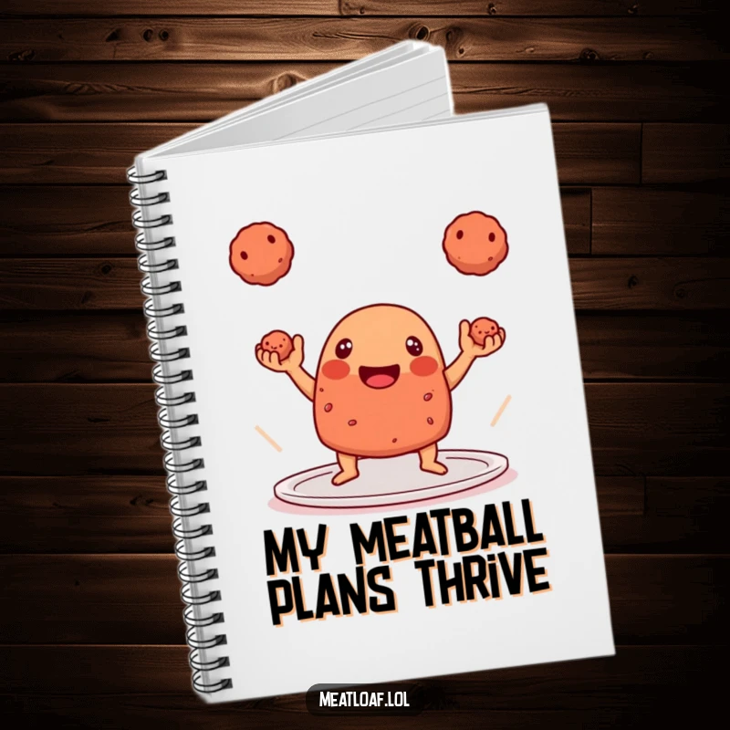 Funny Notebook: Features a playful meatloaf character expertly juggling three perfectly formed meatballs.