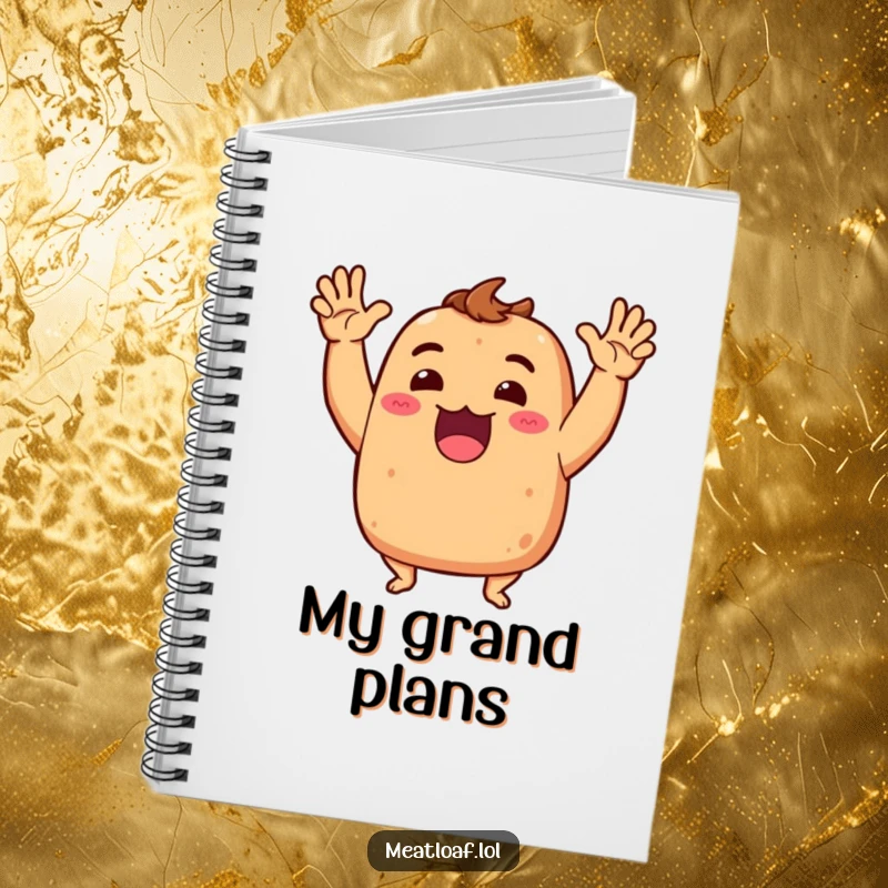 Funny Meatloaf Notebook: Animated meatloaf character gesturing dramatically, ideal for journaling or note-taking with a humorous theme.