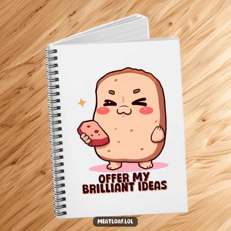 Funny Smug Meatloaf Notebook: A smug meatloaf character winks while offering a slice, ready for notes.