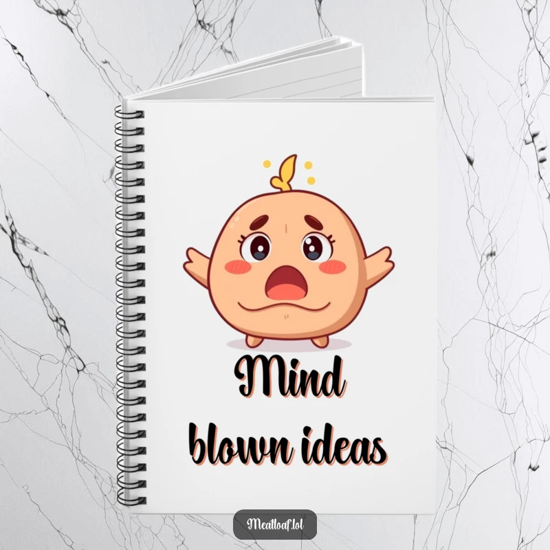 Funny notebook featuring a meatloaf character with wide eyes and steam, perfect for recording surprising ideas and thoughts.
