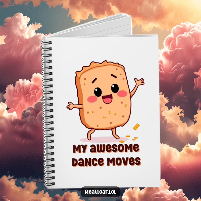 Funny Meatloaf Dance Notebook: A cheerful meatloaf character dances across the cover, inspiring creative thoughts and joyful notes.