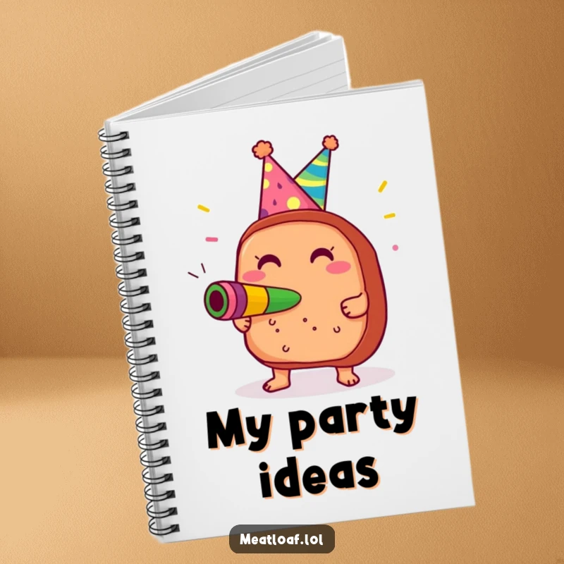 Funny Meatloaf Party Notebook: Meatloaf with party hat blowing noisemaker, ideal for journaling or note-taking with a celebratory, humorous theme.