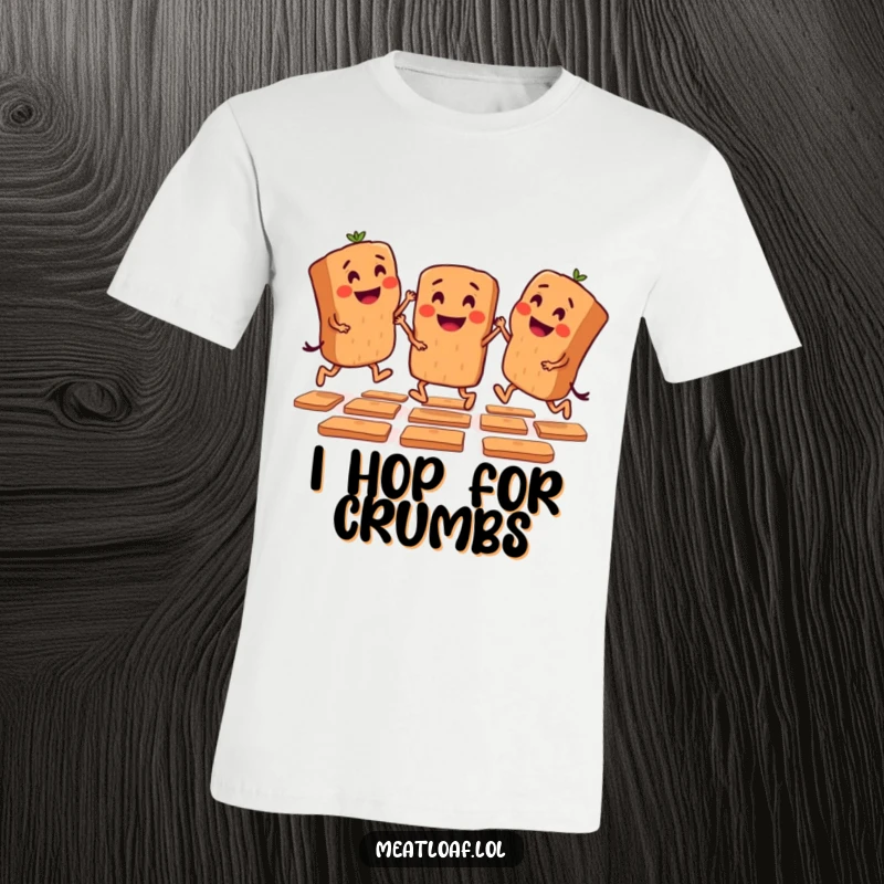 Funny t-shirt with mini meatloaf characters playing hopscotch, celebrating outdoor games and childhood fun.
