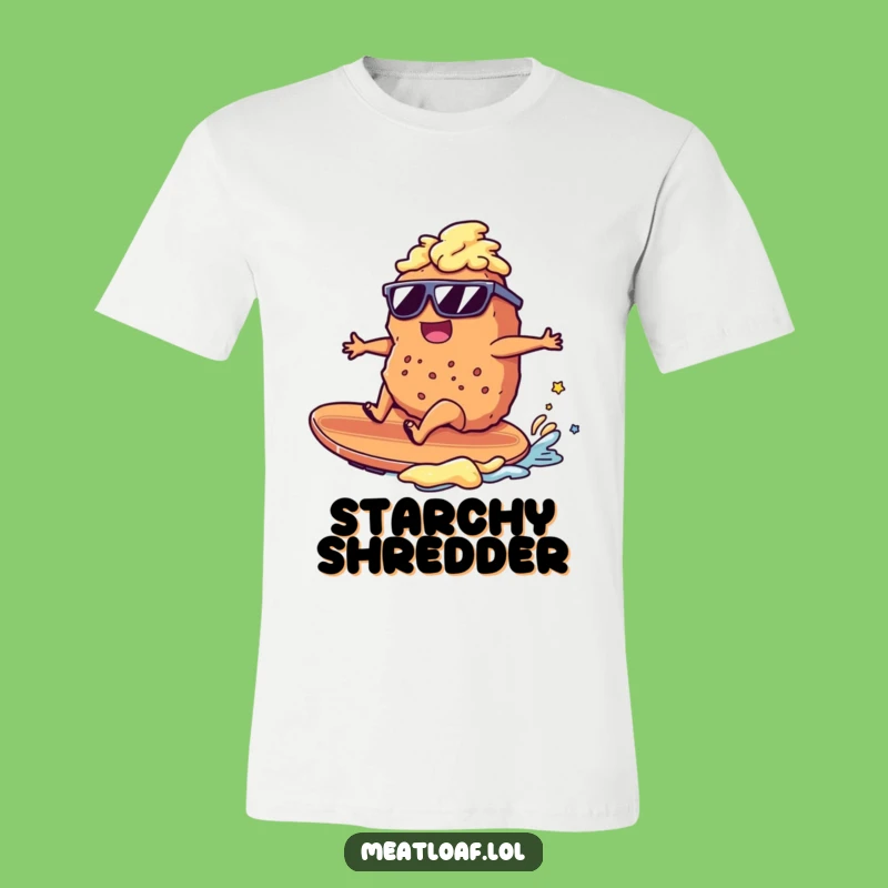 Funny Meatloaf Surfer T-Shirt: Mashed Potato Board, Cool Beach Vibe Gift