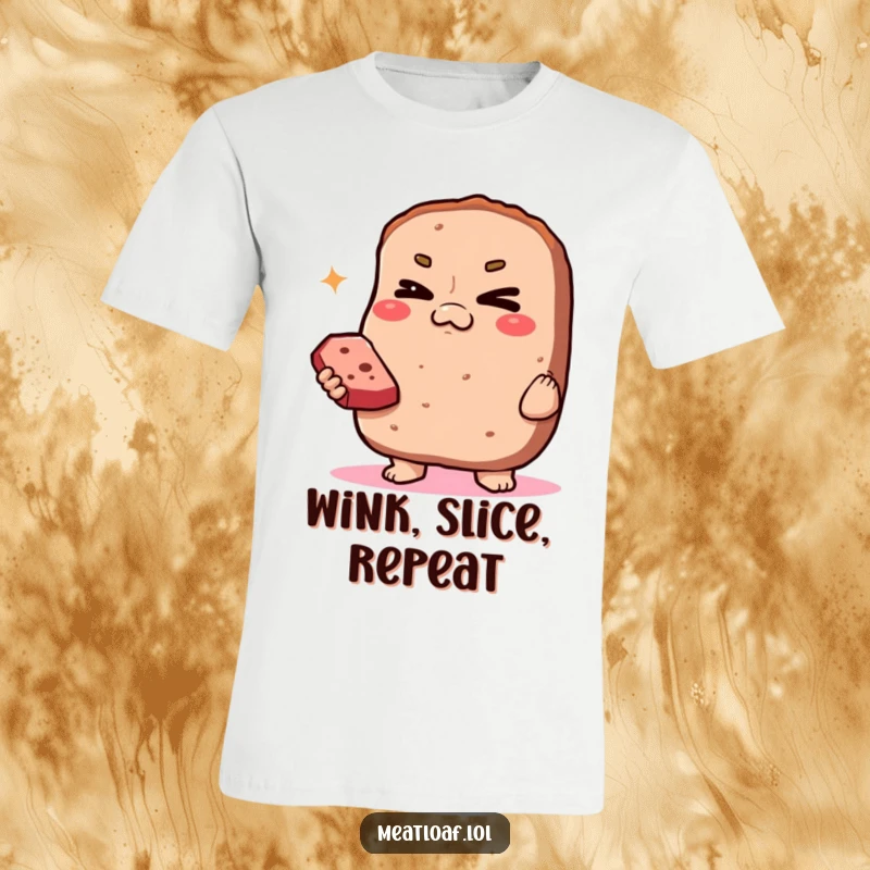 Funny Smug Meatloaf T-Shirt: A smug meatloaf character gives a knowing wink while offering a delicious slice.